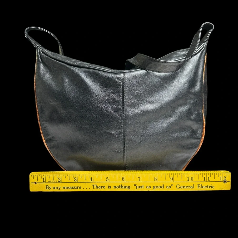 Vintage Rappi Handmade Black Leather Brown Snakeskin Patchwork Hobo Shoulder Bag